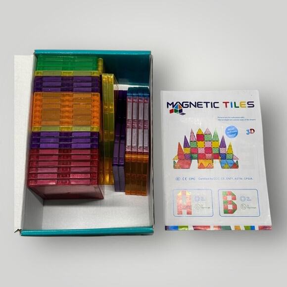 42 Piece Magnetic Tiles Building Blocks Set For Kids Multicolor Stem Toy - Picture 3 of 5